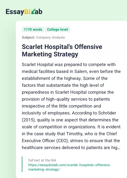 Scarlet Hospital's Offensive Marketing Strategy - Essay Preview