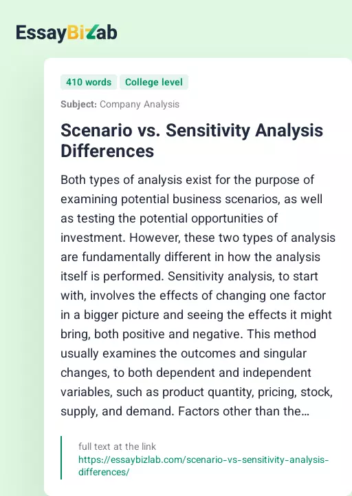 Scenario vs. Sensitivity Analysis Differences - Essay Preview