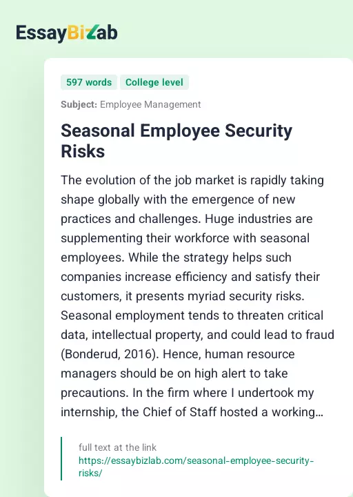 Seasonal Employee Security Risks - Essay Preview
