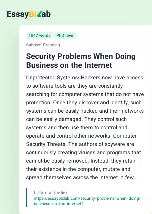 Security Problems When Doing Business on the Internet - Essay Preview