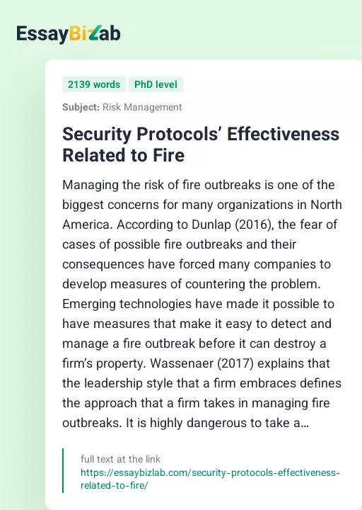Security Protocols’ Effectiveness Related to Fire - Essay Preview