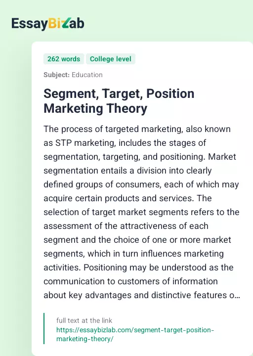 Segment, Target, Position Marketing Theory - Essay Preview
