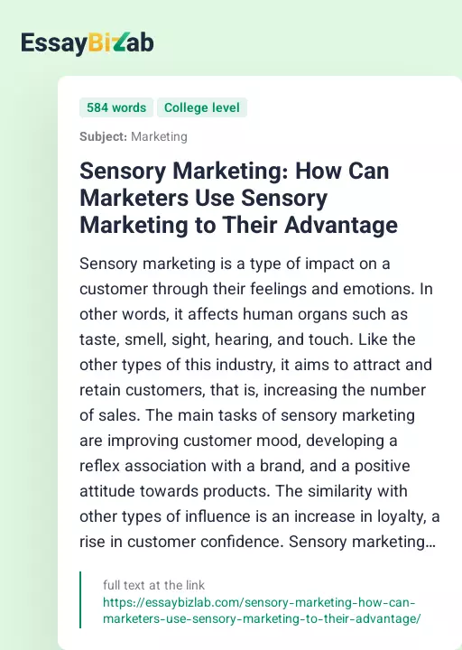 Sensory Marketing: How Can Marketers Use Sensory Marketing to Their Advantage - Essay Preview