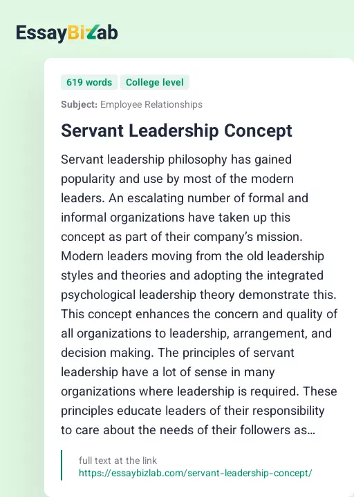 Servant Leadership Concept - Essay Preview