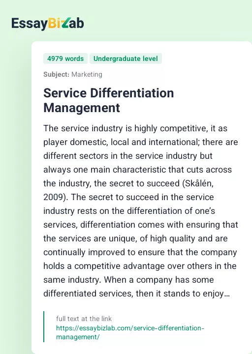 Service Differentiation Management - Essay Preview