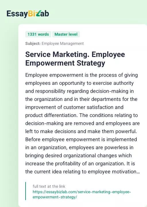 Service Marketing. Employee Empowerment Strategy - Essay Preview