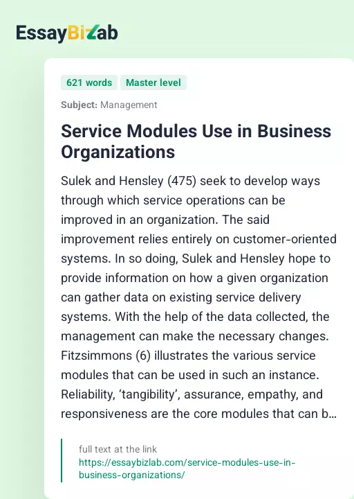Service Modules Use in Business Organizations - Essay Preview