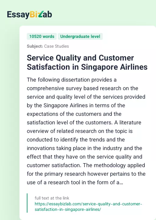 Service Quality and Customer Satisfaction in Singapore Airlines - Essay Preview