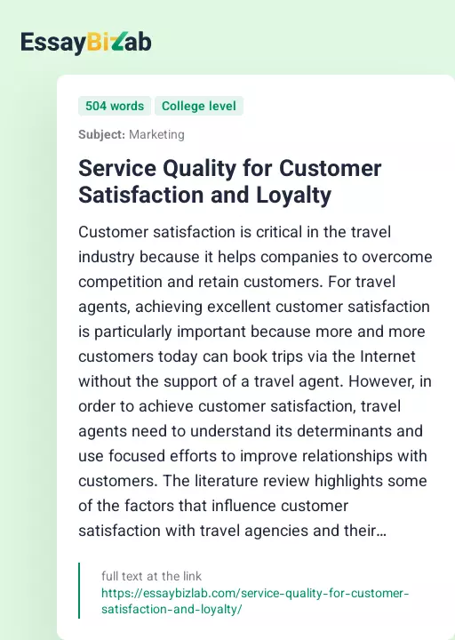 Service Quality for Customer Satisfaction and Loyalty - Essay Preview