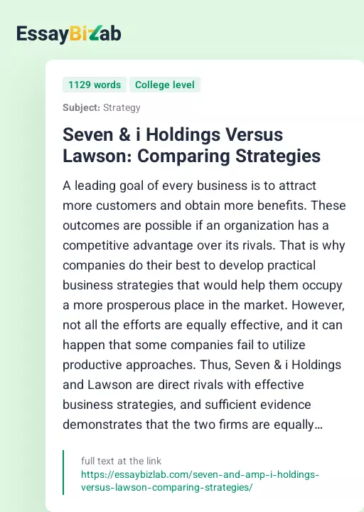 Seven & i Holdings Versus Lawson: Comparing Strategies - Essay Preview