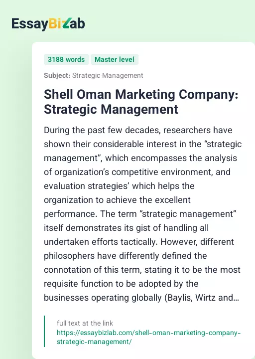 Shell Oman Marketing Company: Strategic Management - Essay Preview