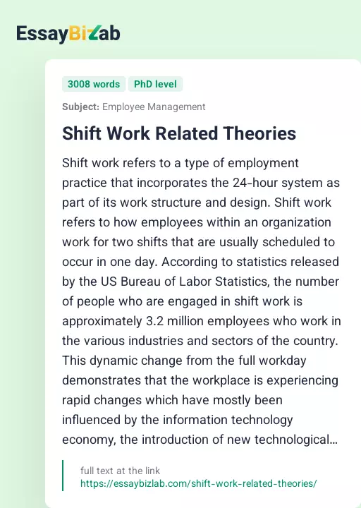 Shift Work Related Theories - Essay Preview