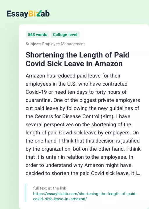 Shortening the Length of Paid Covid Sick Leave in Amazon - Essay Preview