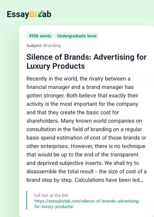 Silence of Brands: Advertising for Luxury Products - Essay Preview