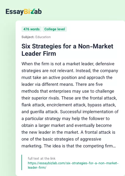 Six Strategies for a Non-Market Leader Firm - Essay Preview