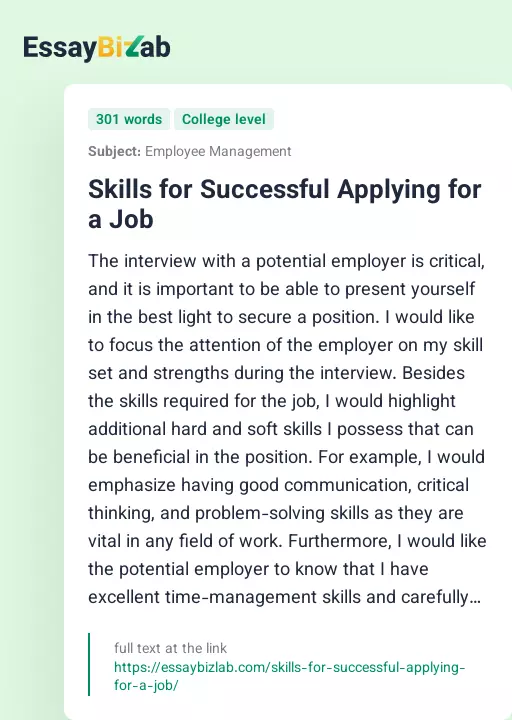 Skills for Successful Applying for a Job - Essay Preview