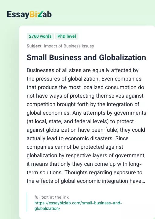 Small Business and Globalization - Essay Preview
