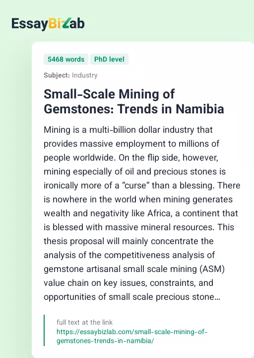 Small-Scale Mining of Gemstones: Trends in Namibia - Essay Preview