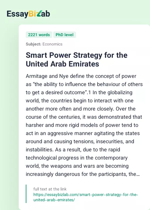 Smart Power Strategy for the United Arab Emirates - Essay Preview