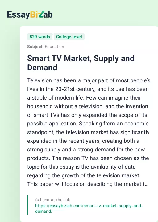 Smart TV Market, Supply and Demand - Essay Preview