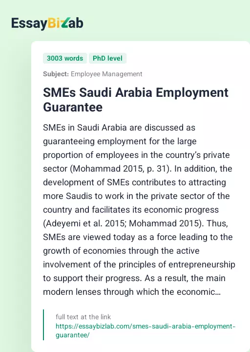 SMEs Saudi Arabia Employment Guarantee - Essay Preview