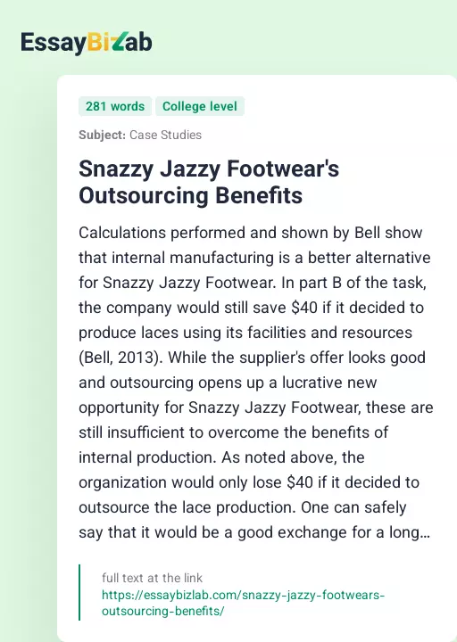 Snazzy Jazzy Footwear's Outsourcing Benefits - Essay Preview