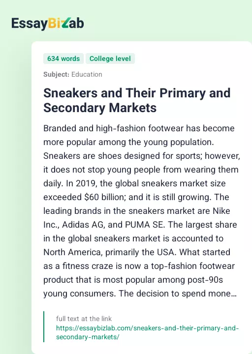 Sneakers and Their Primary and Secondary Markets - Essay Preview