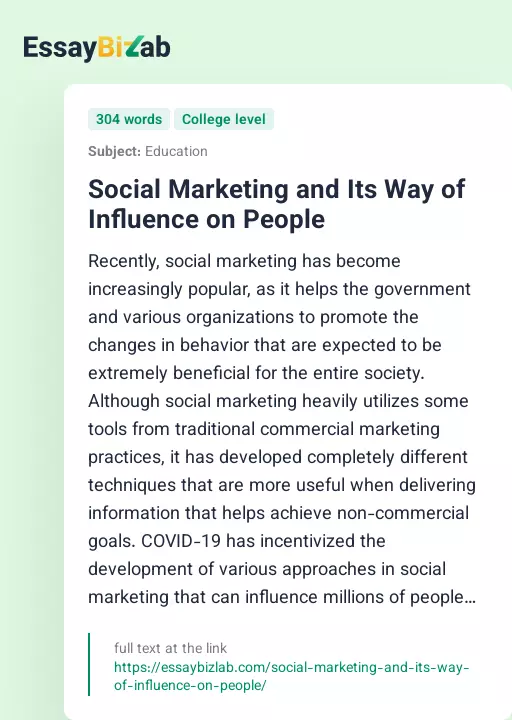 Social Marketing and Its Way of Influence on People - Essay Preview