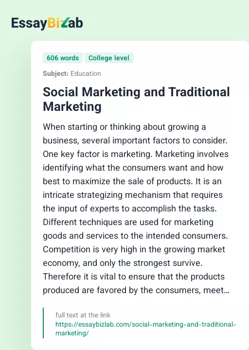 Social Marketing and Traditional Marketing - Essay Preview