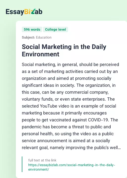Social Marketing in the Daily Environment - Essay Preview