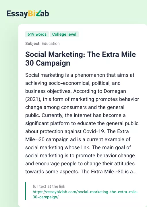Social Marketing: The Extra Mile 30 Campaign - Essay Preview