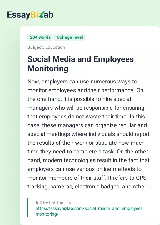 Social Media and Employees Monitoring - Essay Preview