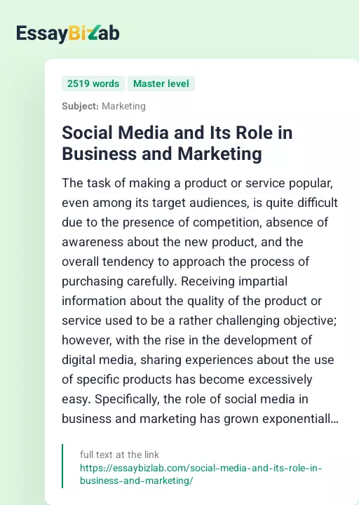 Social Media and Its Role in Business and Marketing - Essay Preview