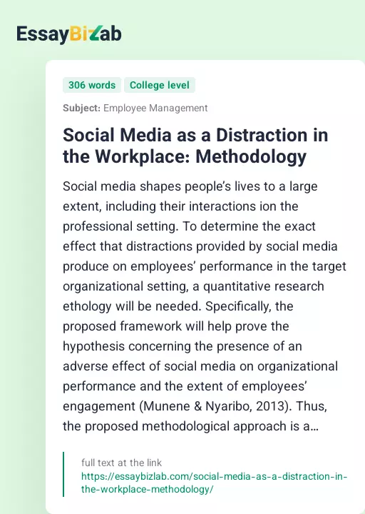 Social Media as a Distraction in the Workplace: Methodology - Essay Preview