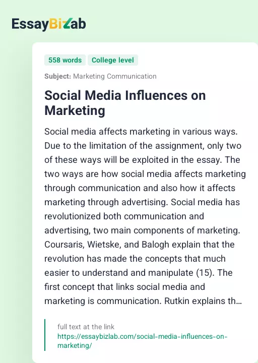 Social Media Influences on Marketing - Essay Preview