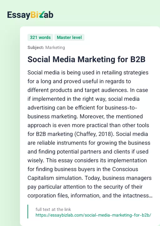 Social Media Marketing for B2B - Essay Preview