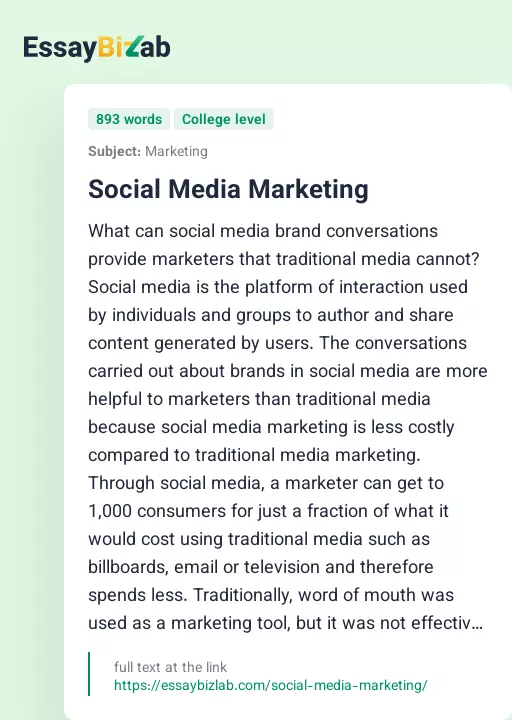 Social Media Marketing - Essay Preview