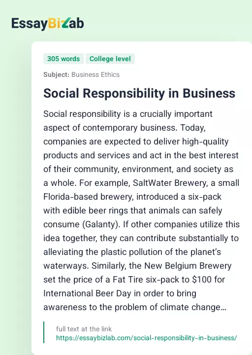 Social Responsibility in Business - Essay Preview
