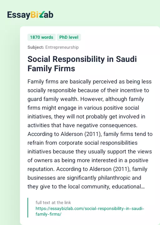 Social Responsibility in Saudi Family Firms - Essay Preview