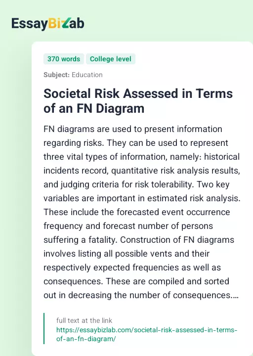 Societal Risk Assessed in Terms of an FN Diagram - Essay Preview