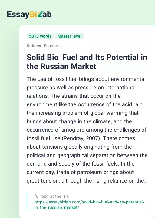 Solid Bio-Fuel and Its Potential in the Russian Market - Essay Preview