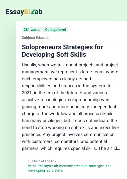 Solopreneurs Strategies for Developing Soft Skills - Essay Preview