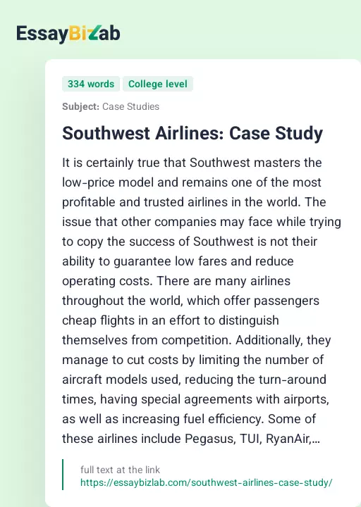 Southwest Airlines: Case Study - Essay Preview