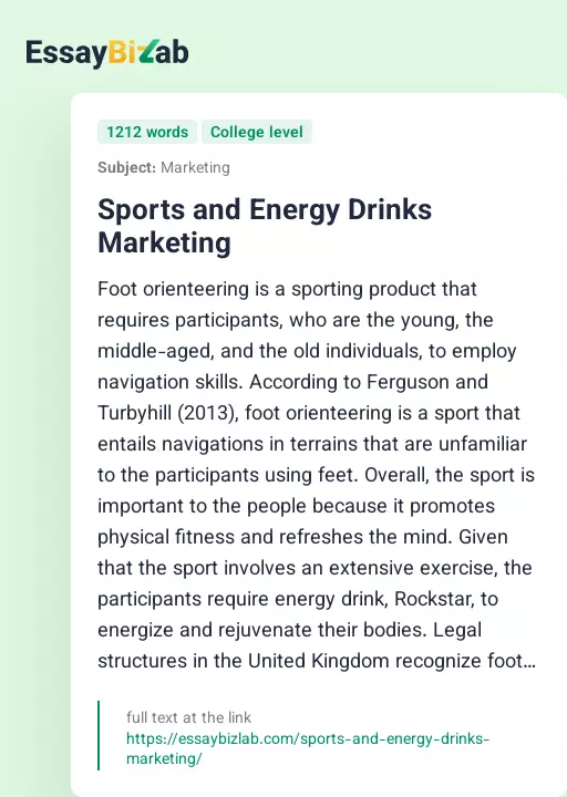 Sports and Energy Drinks Marketing - Essay Preview