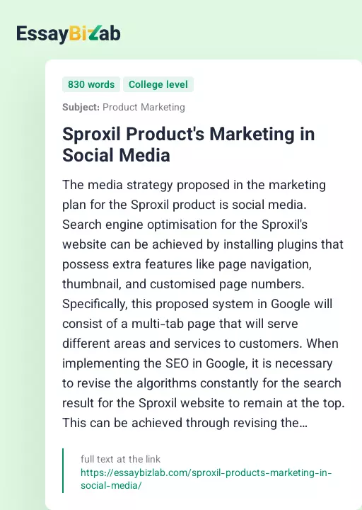 Sproxil Product's Marketing in Social Media - Essay Preview
