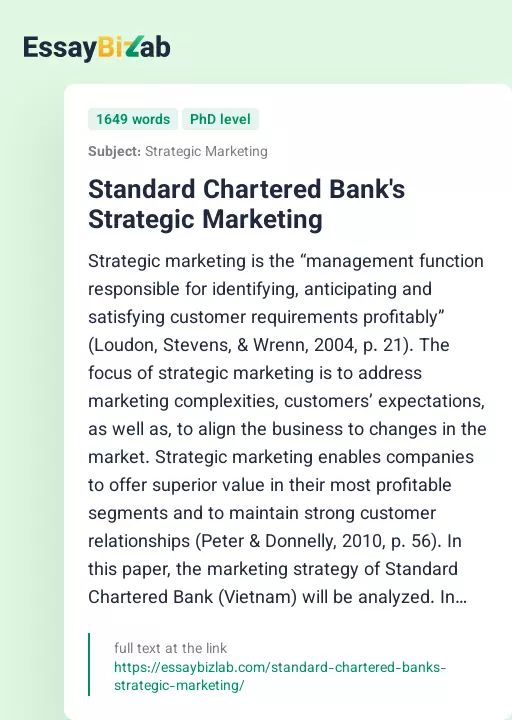Standard Chartered Bank's Strategic Marketing - Essay Preview