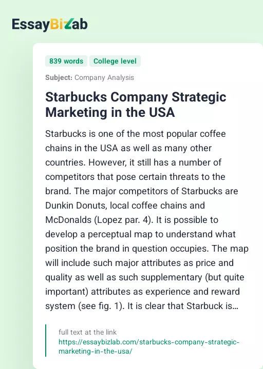 Starbucks Company Strategic Marketing in the USA - Essay Preview