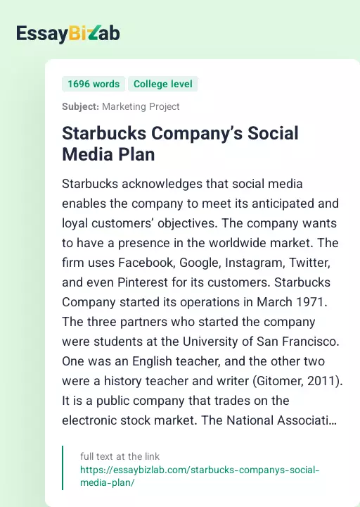 Starbucks Company’s Social Media Plan - Essay Preview