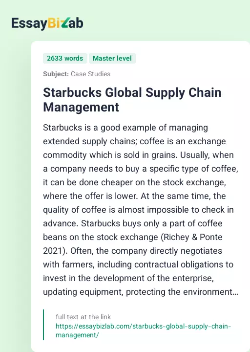 Starbucks Global Supply Chain Management - Essay Preview