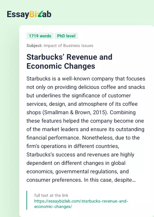 Starbucks’ Revenue and Economic Changes - Essay Preview
